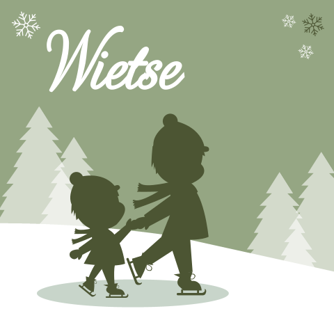 Geboortekaartje jongetje silhouet broertjes winter schaatsen