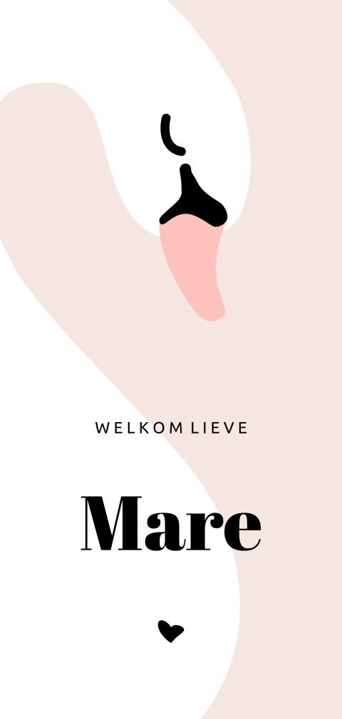 Lief meisjes geboortekaartje roze met zwaan