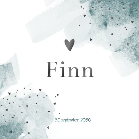 Geboortekaartje jongen Finn watercolor groen met foliedruk
