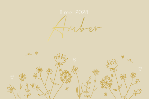 Geboortekaartje meisje bloemen oker