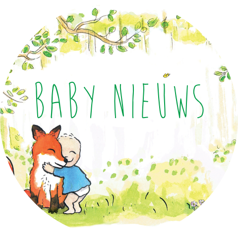 Sluitsticker met jongetje en vosje in een bos
