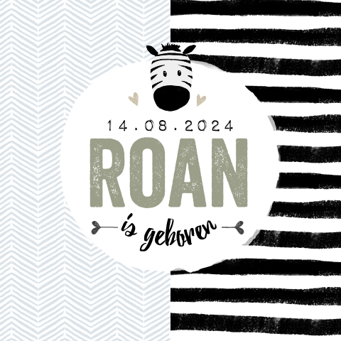 Geboortekaartje zebra print en getekende zebra voor een jongen