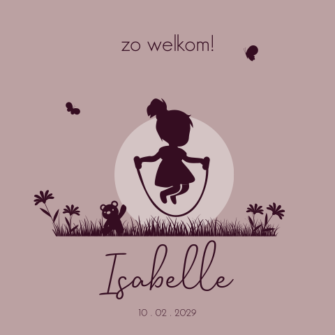 Geboortekaartje silhouet springtouw meisje