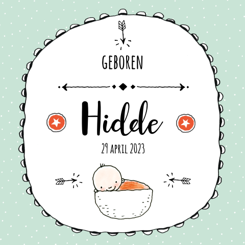Lief geboortekaartje voor jongen mintgroen met tekening baby