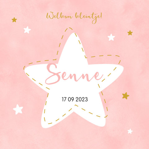 Lief geboortekaartje met roze watercolour en sterren