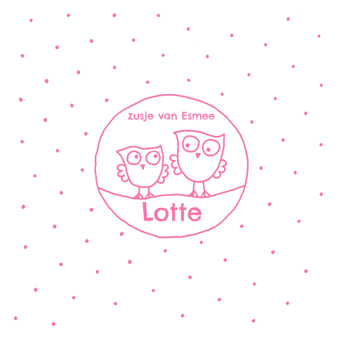 Geboortekaartje met uilen zusjes met roze stipjes