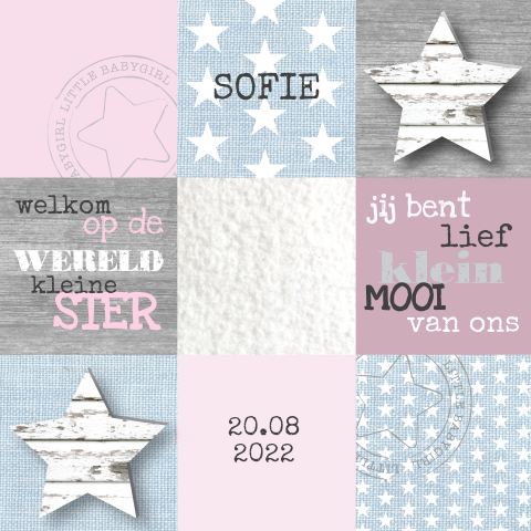 Kaartje met vakjes, sterren en hout