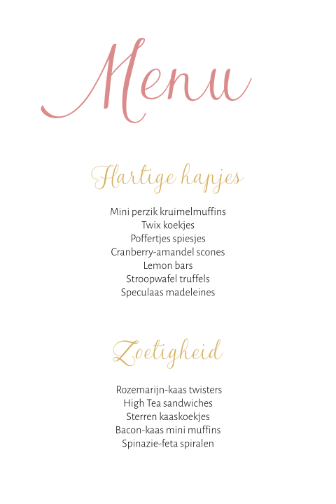 Menukaart voor een babyshower