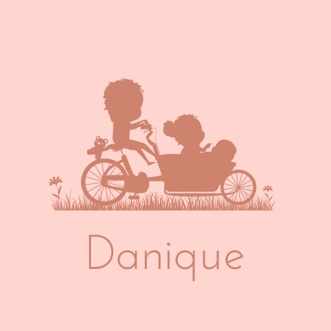 Geboortekaartje 3e kindje met bakfiets en broer en zusje silhouet