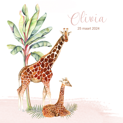 Lief geboortekaartje met giraffen voor een meisje