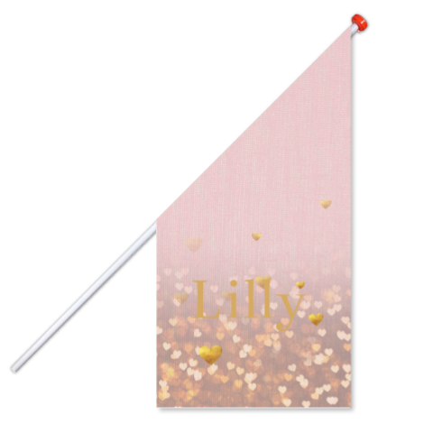 Roze geboortevlag met gouden hartjes