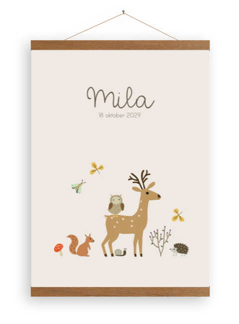 Beige canvasposter bosdieren met houten latjes