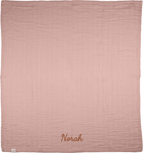 Hydrofiele doek met geborduurde naam in oud roze