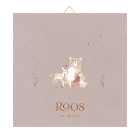Roze tegeltje met bosdieren