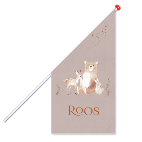 Roze geboortevlag met bosdieren voor meisje