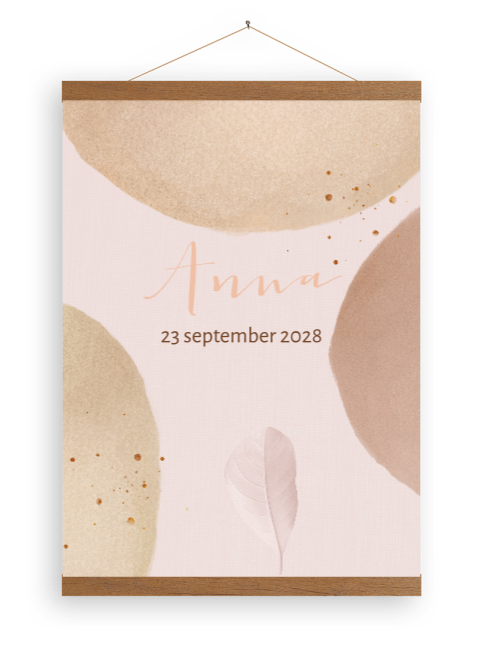 Canvasposter met houten latjes zacht roze