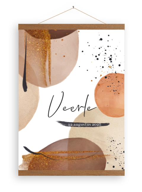 Canvasposter rode/beige circels met houten latjes