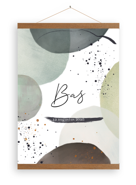 Canvasposter blauwe circels met houten latjes