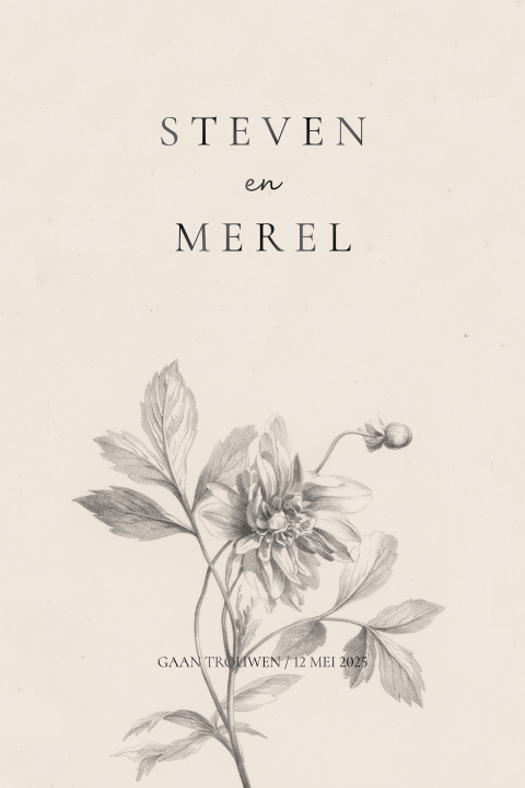 Trouwkaart voorkant bloemen rijksstudio kalkpapier
