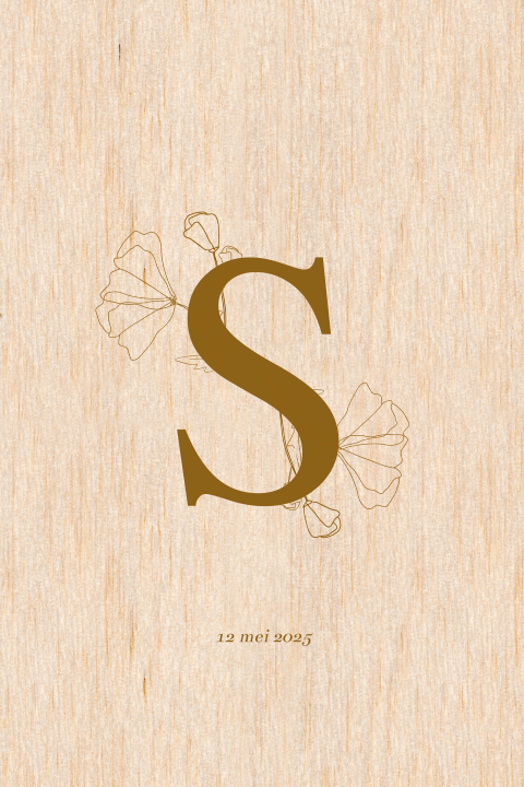 Hout Geboortekaartje letter bloemen