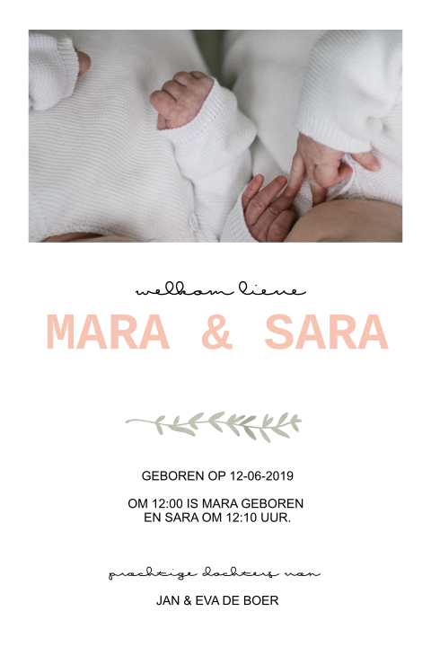 Geboortekaartje Mara en Sara