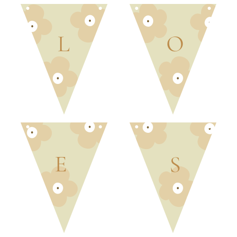 Geboortekaartjes vlaggetjes bloemen retro