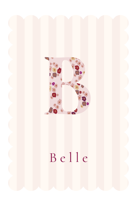 Geboortekaart golvend Letter bloemen roze
