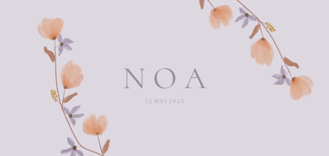 Geboortekaartje bloemen watercolor lila
