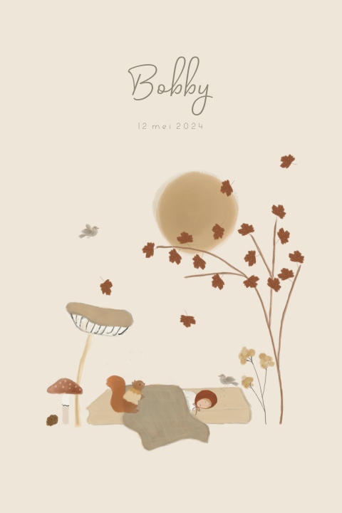 Geboortekaartje herfst baby ruitjes natuur
