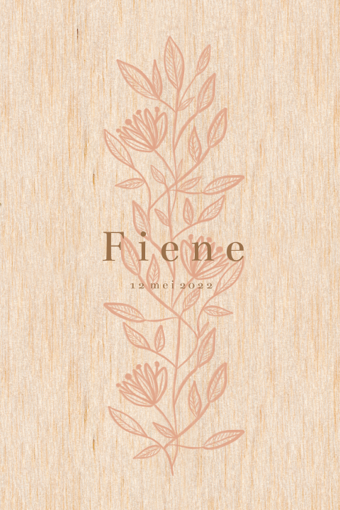 Hout Geboortekaartje Tak bloemen ronde hoeken