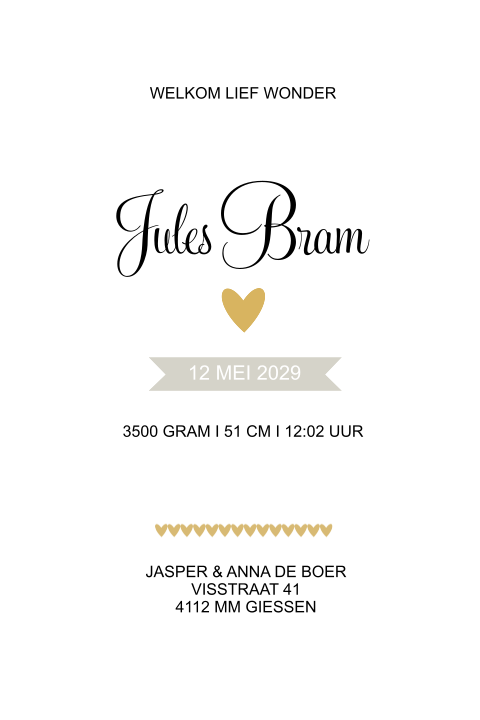 Geboortekaartje label hartjes