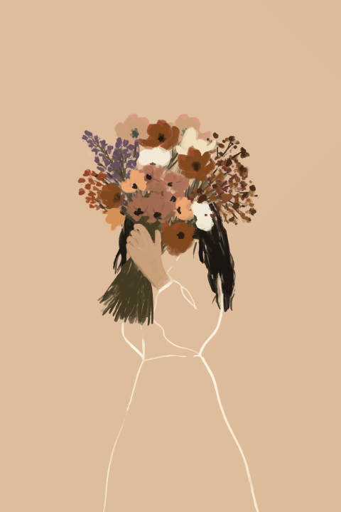 Poster vrouw illustratie bloemen