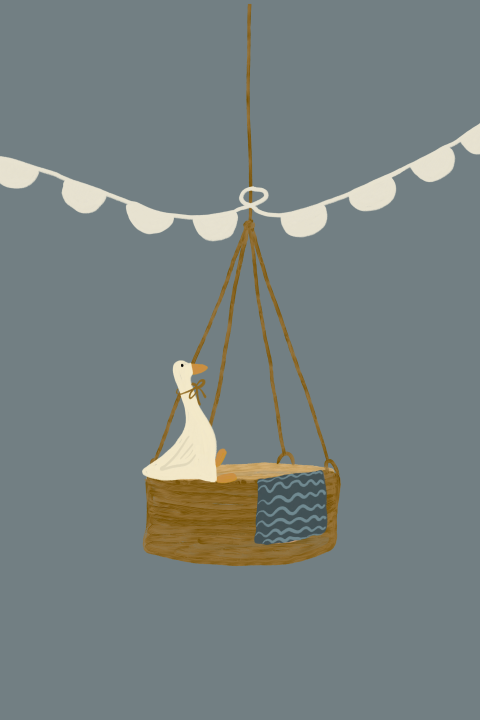 Poster gans wieg blauw