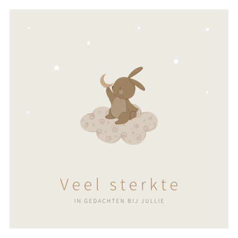 Kind condoleance kaart met konijn, wolk, sterren en maan