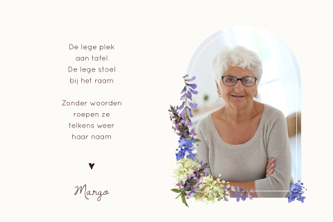 Bedankkaart met boogvorm fotokader en aquarel veldbloemen