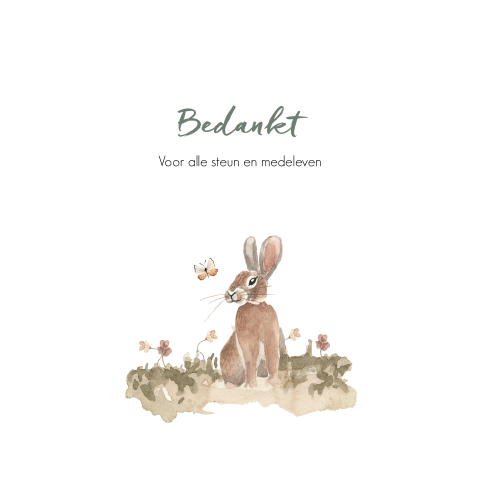 Bedankkaart overlijden baby kind haas vlindertje