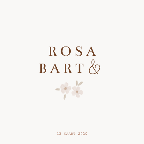 Trouwkaart met klassiek lief met roze watercolour bloemen