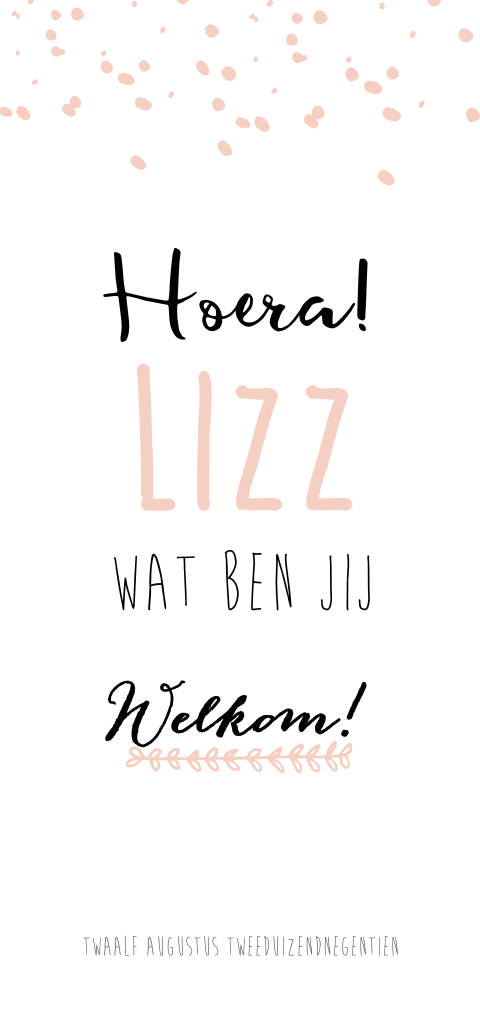 Lief handlettering geboortekaartje