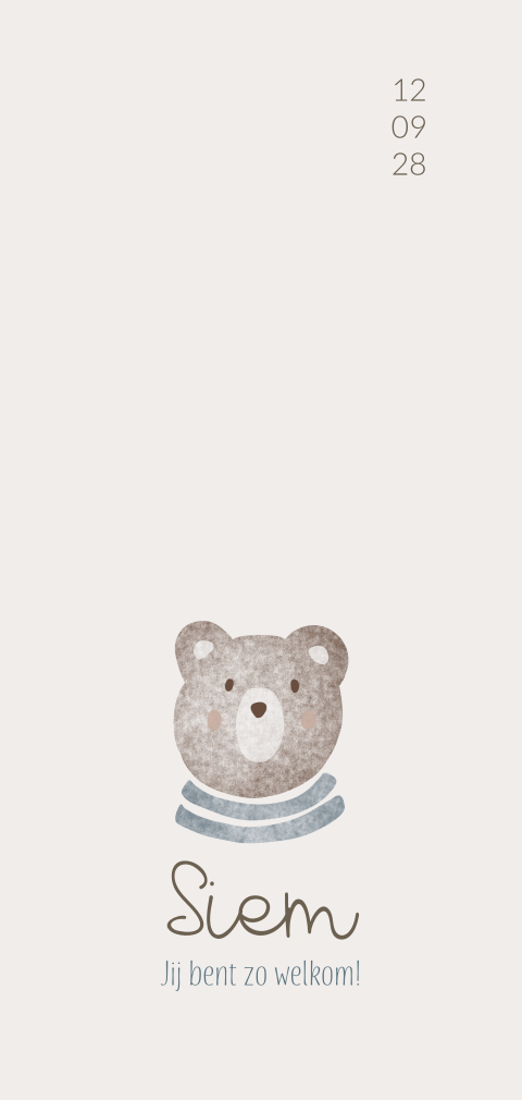 Geboortekaartje jongen illustratie beertje beige en blauw