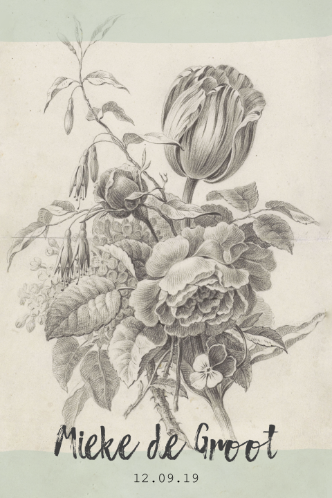Geboortekaartje met getekend boeket van Rijksstudio