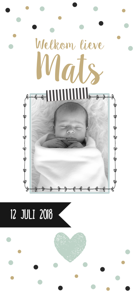 Lief confetti geboortekaartje met newborn foto