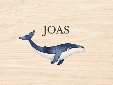 Houten memory box in stijl geboortekaartje geschilderde walvis