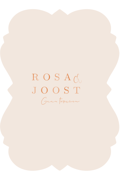 Klassieke trouwkaart in bijzondere vorm met roze en koperfolie
