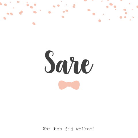 Lief geboortekaartje met roze strikje