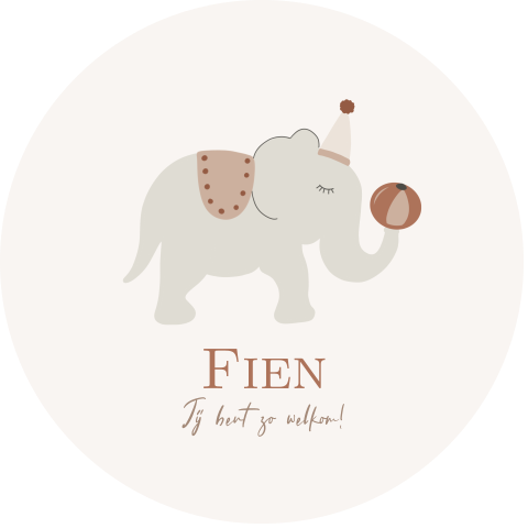 Ronde raamsticker als geboorte aankondiging met circus olifantje