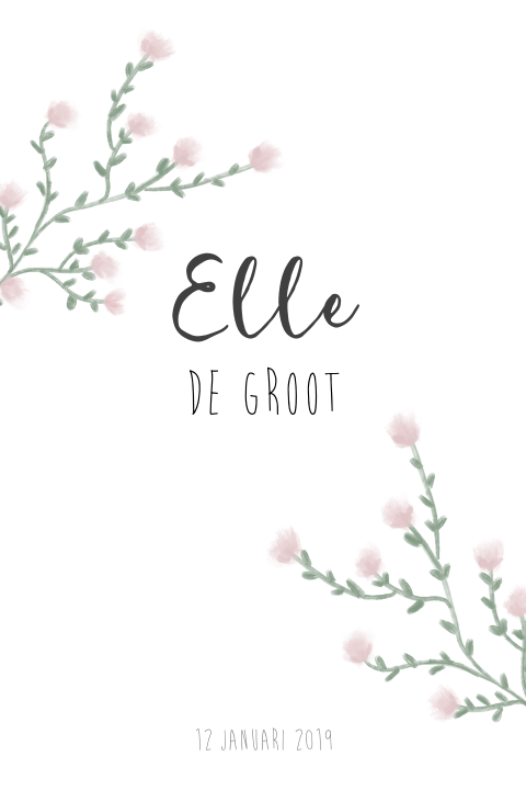 Rustig maar lief geboortekaartje met roze bloemetjes