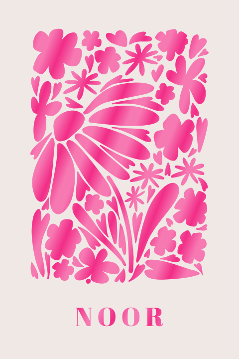 Geboortekaartje meisje fel roze bloemen print Uv spotlak folie