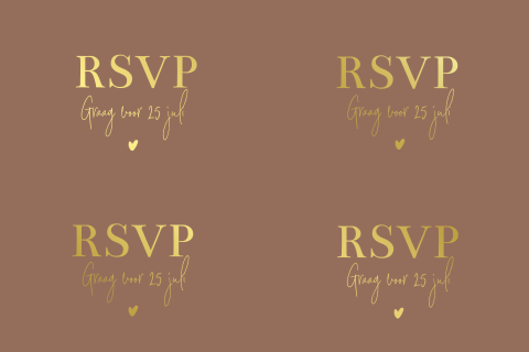 RSVP kaartje gasten huisstijl bruiloft met goudfolie en roestbruin