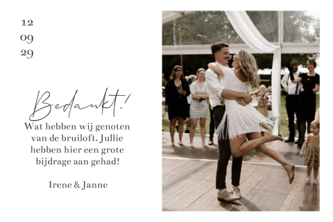 bedankkaartje om de daggasten te versturen met foto van de bruiloft