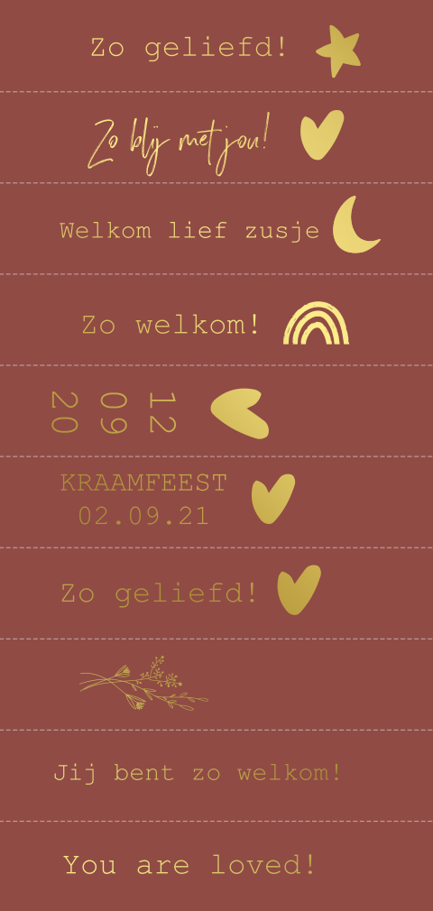 DIY labelkaartje 2,1x10cm, 10stuks met goudfolie